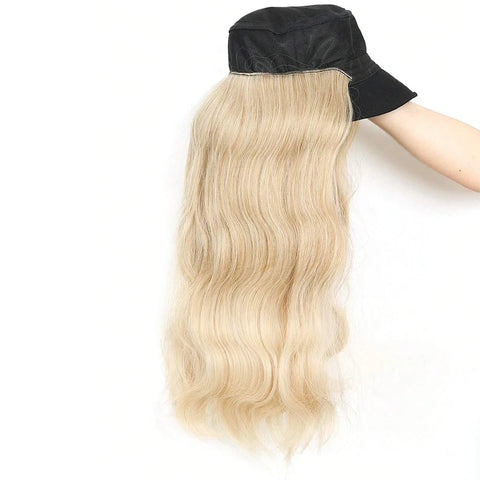 Synthetic Women Caps with Hair 20 Inch Hat Wig Seamless Connection Hair Extensions Beautiful Long Wavy Curly for Daily Use