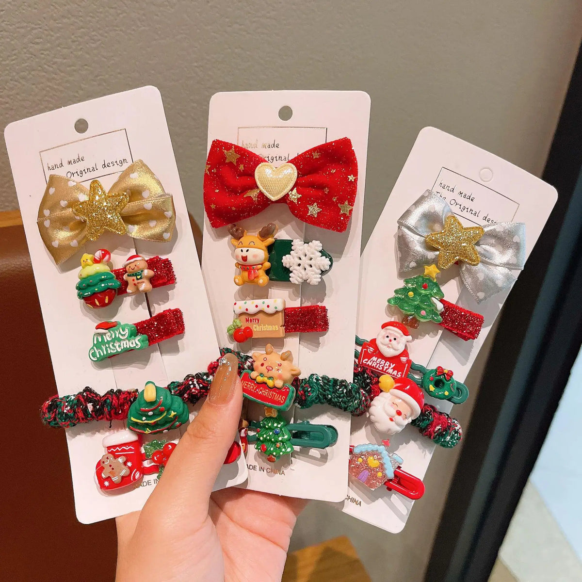 5/10 Pcs Children's Christmas Hair Accessories Set Heart Santa Claus Hair Clips & Gold Hair Bands Cute Buckles Tweezers For Girl