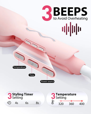 Waver Curling Iron, Beach Waves Curling Wand, Ionic Hair Waver with Anti-Scald Hair Crimper, 2 Barrel Hair Crimper  1.25 Inch