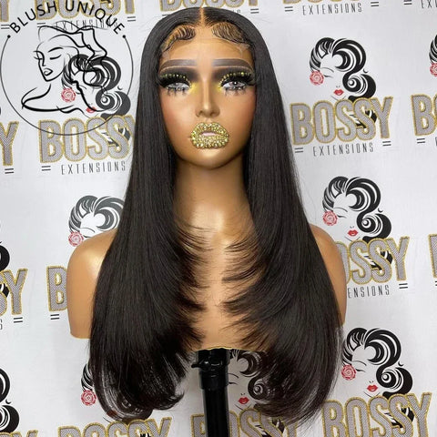 Reddish Brown Straight Layered Lace Front Wigs For Women Copper Red Pre Plucked Lace Frontal Wig Layers Glueless Synthetic Wig