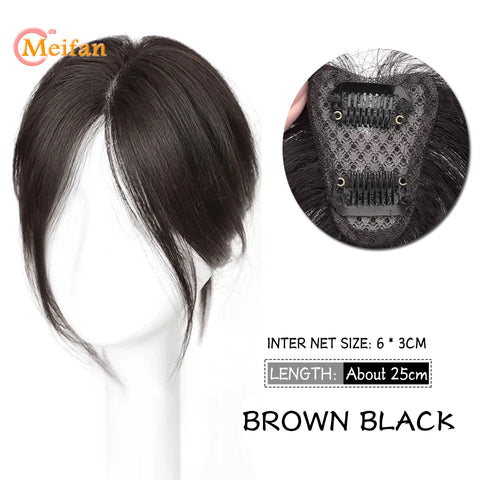 MEIFAN Synthetic Middle Part Topper Hairpiece with Bangs Clip-In Bangs Extension Natural Invisible Clourse Hairpiece for Women