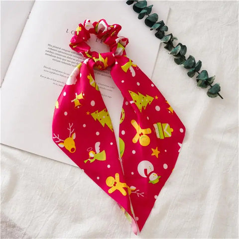 Santa Claus Bows Hair Scrunchies Long ribbon Ponytail Scarf Hair Tie Women Girls Elastic Hair Bands Christmas Hair Accessories