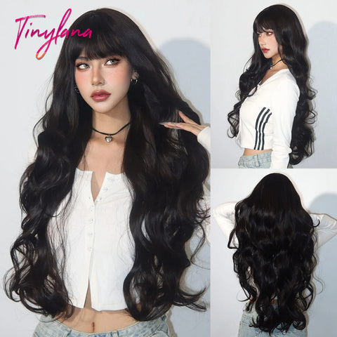 Long Curly Green Wave Synthetic Wigs with Bangs for Women Christmas Grass Green Cosplay Wigs Daily Natural Hair Heat Resistant