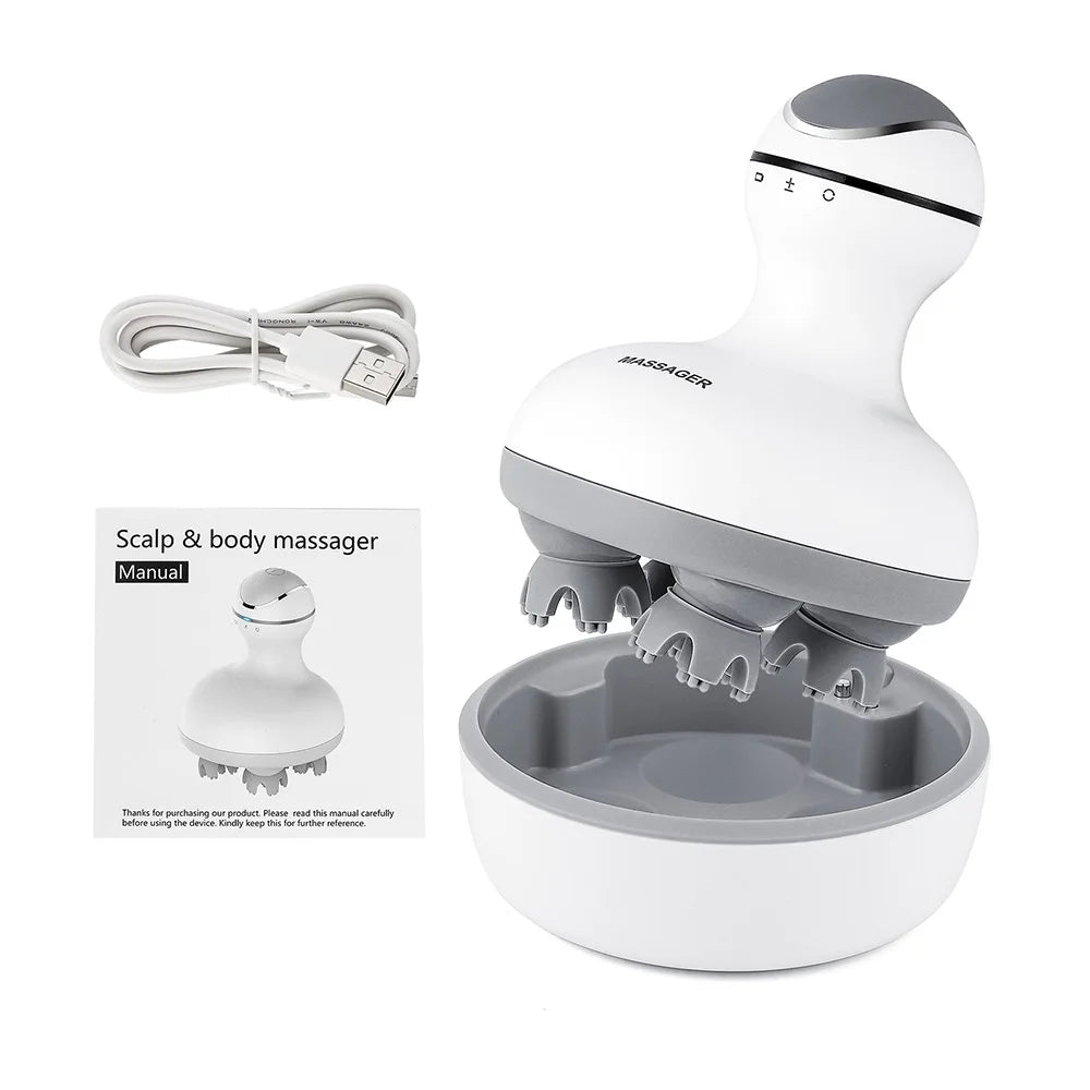 Waterproof Electric Head Massager Scalp Massage Comb Hair Cleaning Brush Body Deep Tissue Kneading Vibration Roller Scratcher