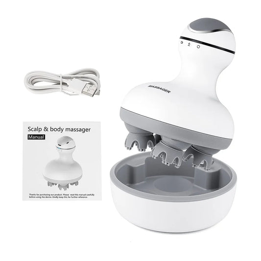 Waterproof Electric Head Massager Scalp Massage Comb Hair Cleaning Brush Body Deep Tissue Kneading Vibration Roller Scratcher