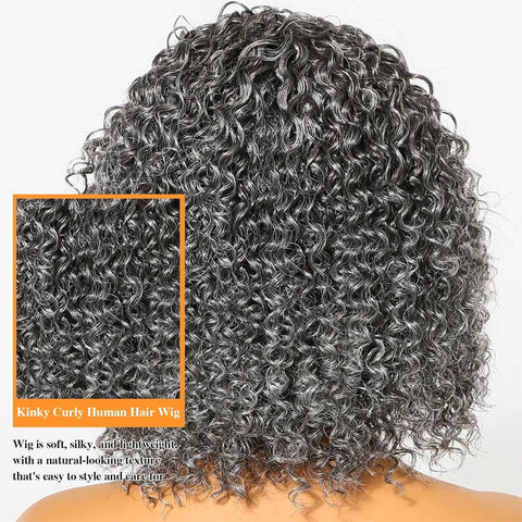 12inch Salt And Pepper Wigs Human Hair HD Grey Lace Front Wig Human Hair Pre Plucked Hairline Deep Curly Salt and Pepper Bog Wig