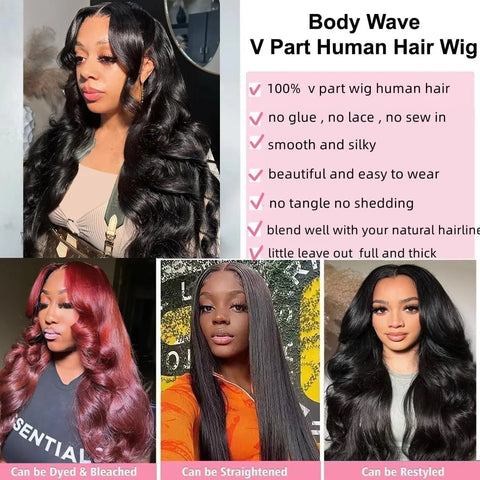 250% Density V Part Wig Human Hair Body Wave Upgrade Glueless Natural Color Wigs Human Hair With Elastic Drawstring for Women
