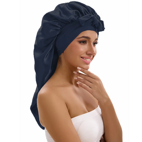 1/2/3pcs Satin Sleep Caps with Ribbon Tie - Black & Pink, Polyester Night Hats for Long Hair, Casual and Stylish Design