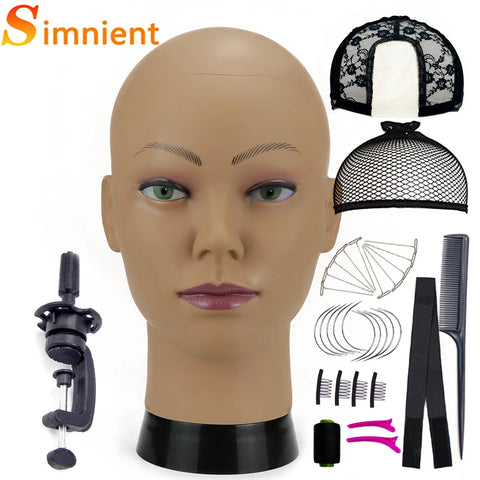 New Bald Mannequin Head With Wig Stand AdjustableTripod Support For Wigs Hair Extension Holder Wig Making Kit Tools Accessories