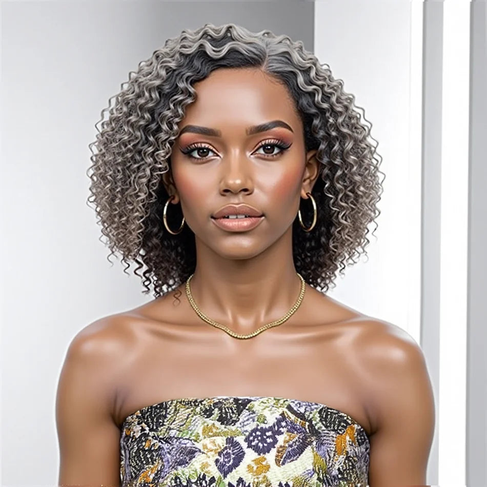 Salt And Pepper Wigs Human Hair 13x4 Grey Lace Front Wig Human Hair Pre Plucked Hairline Deep Curly Salt and Pepper Bog Wig
