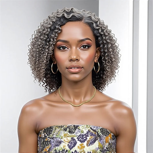 Salt And Pepper Wigs Human Hair 13x4 Grey Lace Front Wig Human Hair Pre Plucked Hairline Deep Curly Salt and Pepper Bog Wig