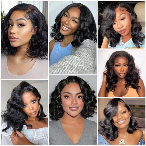Glueless Body Wave Bob Wigs 13x6 Transparent Lace Frontal Wig 100% Human Hair Wig Natural Wave Short Bob Wigs of Black Women