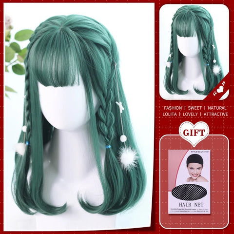 WTB Synthetic Long Straight Hair Black Lolita Wigs with Bangs for Women Fashion Female Cosplay Party Christmas Wigs Multicolor