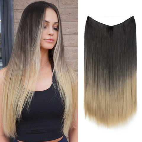 SARLA Synthetic No Clip Hair Extension Ombre Natural Fake False Long Straight Hairpiece Blonde Hair For Women