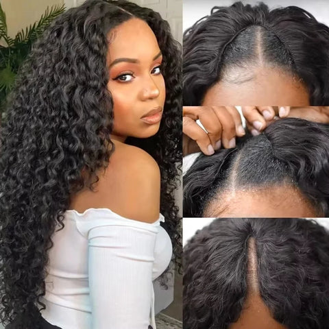 SoGreat 200% Density  Curly Wigs V Part Wig Human Hair Deep Wave Wig Water Wave Human Hair Wig Black Wig Natural Brazilian Hair