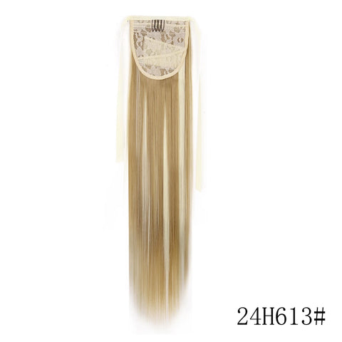 LISI GIRL Synthetic Hair 22''34'' Long Straight Ponytail Wrap Around Ponytail Clip in Hair Extensions Black Hairpiece Headwear
