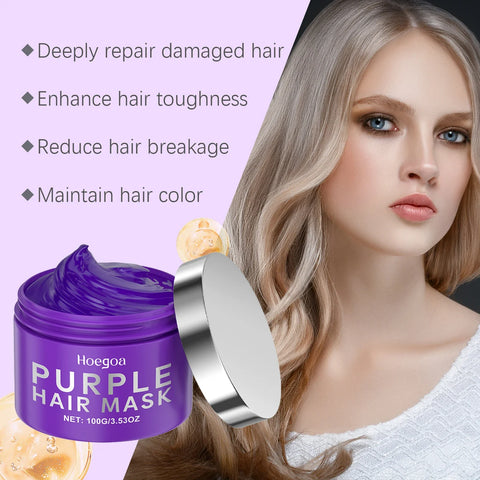 Purple Keratin Hair Mask for Repair Damaged Frizzy Hair Soft Shiny Smooth Nourishing Moisturizing Treatment Deep Hair Care Mask