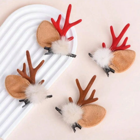 2pcs Christmas Reindeer Antlers Hair Clips Cute Deer Antlers Headbands Deer Ears Hairpins Christmas Hair Accessories