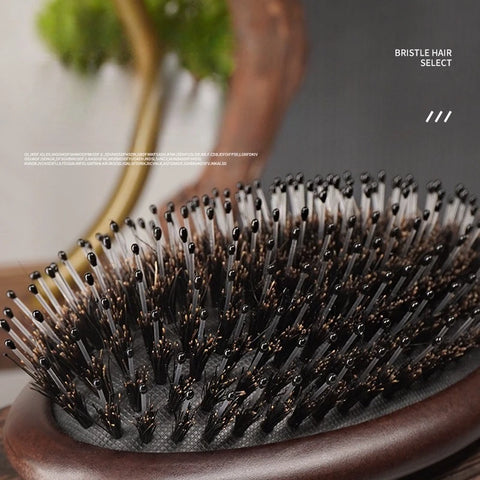 Wood Comb Boar Bristle Cushion Brush Massage Anti Static Nylon Pins Hair Hairbrush Dry Wet Detangler for Scalp Care Hair Growt