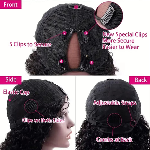 Upgraded V Part Wig Kinky Curly Wig Brazilian 32inch Natural Color Deep Wave Human Remy Hair For Women