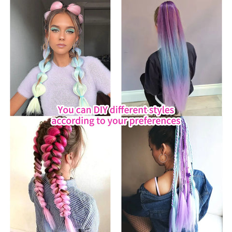 Synthetic Purple Ponytail Extension with Rubber Band Long Straight DIY Braided Pony Tail Hairpiece Women Hair Accessories
