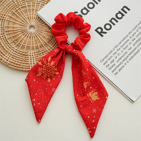 Christmas Hair Ties Scrunchies Santa Claus Coarse Checkered Bow Hair Rope For Girls Elastic Ponytail Holder Hair Accessories