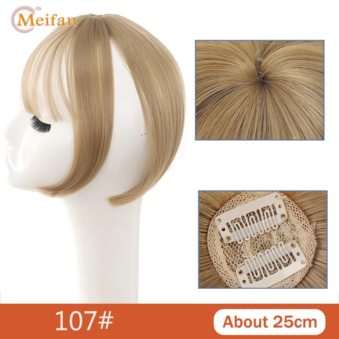MEIFAN Synthetic Middle Part Topper Hairpiece with Bangs Clip-In Bangs Extension Natural Invisible Clourse Hairpiece for Women