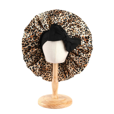 New Women Large Satin Bonnet Silky Night Sleeping Cap with Stretchy Tie Band Shower Cap Curly Braid Hair Head Cover Turban