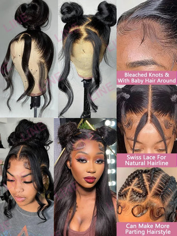 40 Inch Body Wave HD Lace Front Human Hair Wigs Brazilian 250 Density 360 Full Transparent Lace Wig 100% Human Hair Pre Plucked