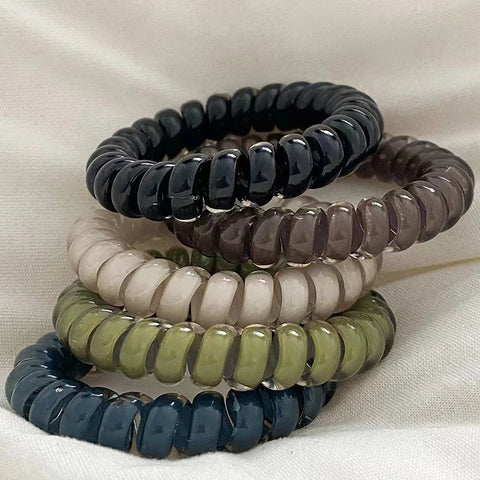 5Striped Spiral Hair Ties Set | Telephone Coil Hair Tie | Elastic Hair Bands