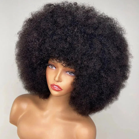 Glueless Afro Kinky Curly Wig Human Hair for Women Short Fluffy Curly Wigs Human Hair Pixie Cut Afro Wig for Black Women