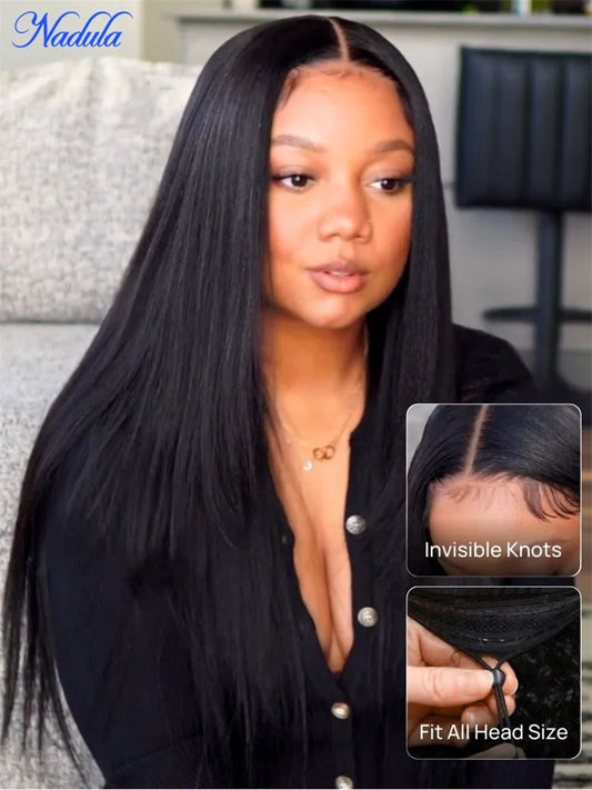 Nadula Drawstring Yaki Straight Glueless Wig Human Hair 7x5 Bye Bye Knots Gueless Wig Human Hair Ready to Wear