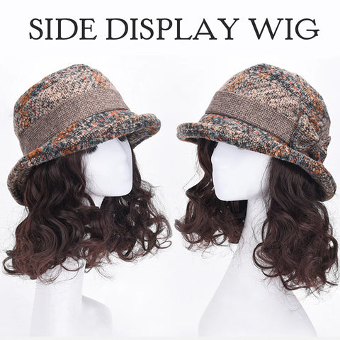 Ocelot Synthetic fisherman hat lazy wig hat woman short curly bow mother wig hat hair extension brown black heat-resistant