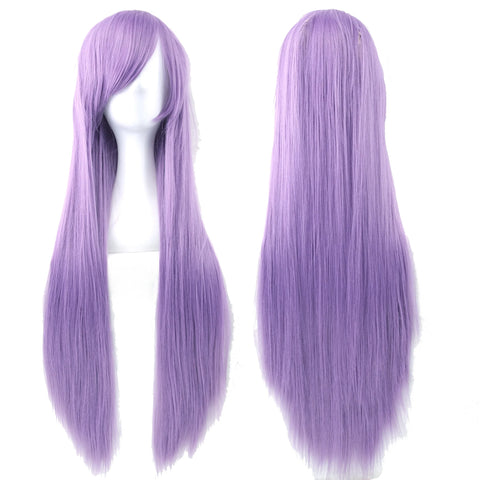 Soowee Long Synthetic Hair White Purple Cosplay Wigs Party Black Hair Straight Wig Hairpiece for Women