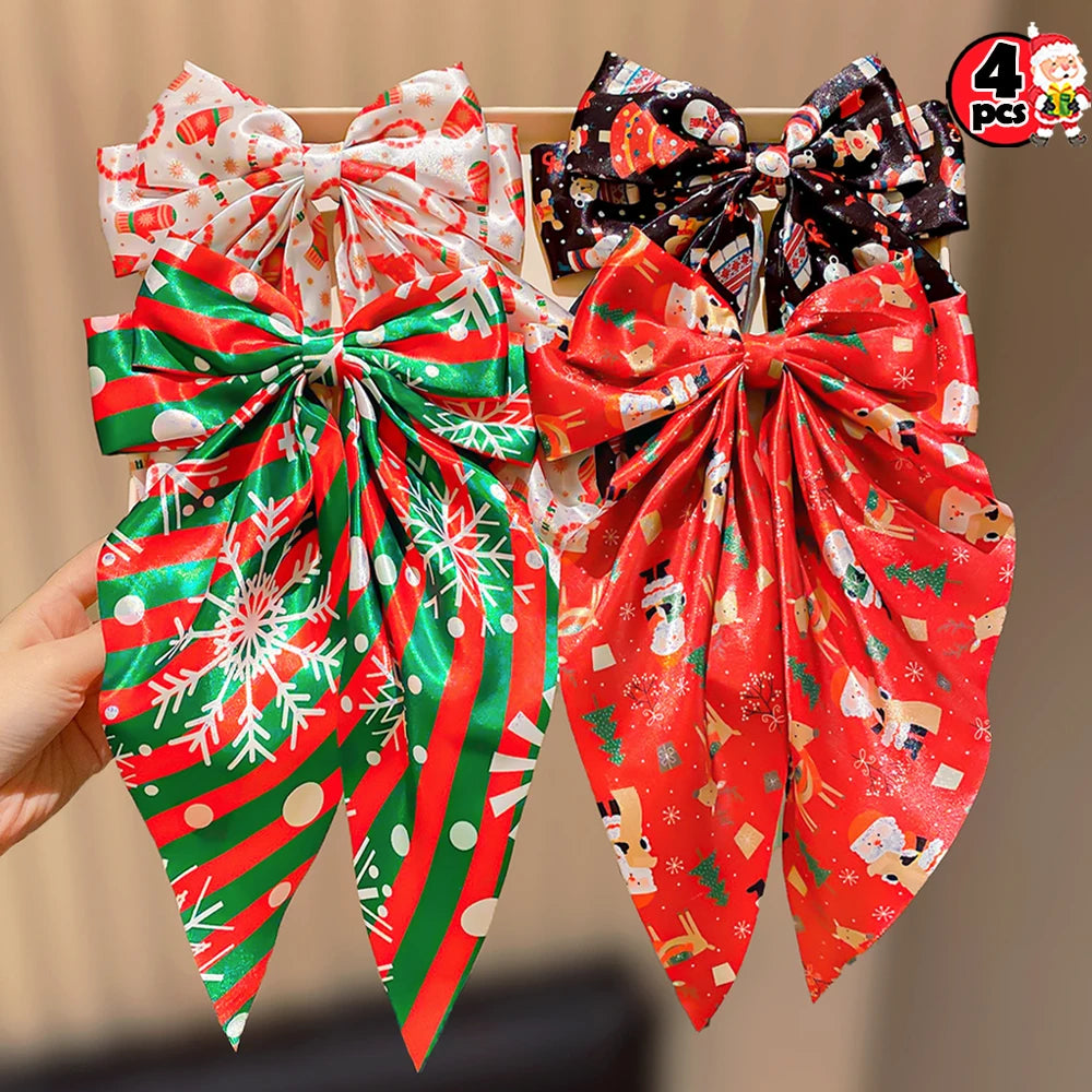 Girls Multicolor Bowknot Hair Clips Christmas Elements Hairpins with Snowflake Santa Claus Reindeer Designs for Holiday Gift