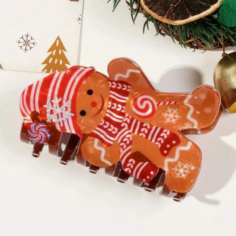 1/2Pcs Acrylic Christmas Hair Claw Clips for Women, Gingerbread Man Design Hair Jaw Clips Hair Accessories Holiday Gift Hair Pin