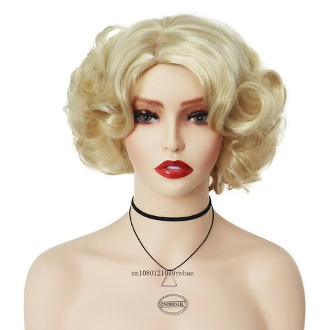 Synthetic Blue Short Big Curly Wigs for Women Girls Layered Wavy Bob Wig Cosplay Carnival Party Costume Halloween Lolita Wigs