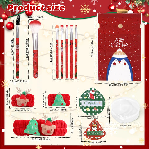 14PCS- Christmas makeup brush set, the bristles smudge naturally and delicately, and the powder puff is both dry and wet.