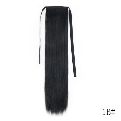 LISI GIRL Synthetic Hair 22''34'' Long Straight Ponytail Wrap Around Ponytail Clip in Hair Extensions Black Hairpiece Headwear