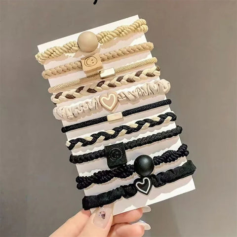 5/10/20pcs Simple Style Hair Tie Set Braided Hair Rope Heart Decor Scrunchies Elastic Ponytail Holder Hair Accessories For Women