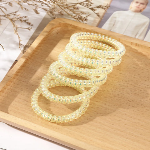 AWAYTR 6pcs Cute and Colorful Spiral Hair Ties Resin Jelly Coil Hair Rings for Women and Girls Ponytail Holders Hair Accessories