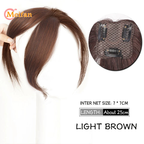 MEIFAN Synthetic Middle Part Topper Hairpiece with Bangs Clip-In Bangs Extension Natural Invisible Clourse Hairpiece for Women