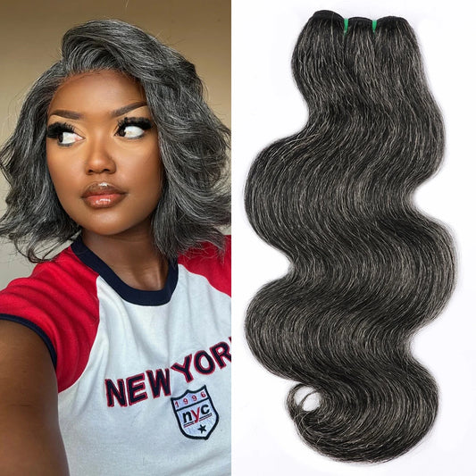 Salt and Pepper Human Hair Bundles Body Wave Natural Gray-White Human Hair Bundles 100g/Pc P1B/Grey Highlight Human Hair Bundles