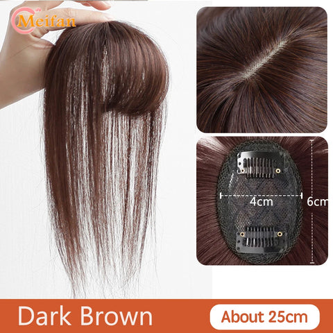 MEIFAN Synthetic Middle Part Topper Hairpiece with Bangs Clip-In Bangs Extension Natural Invisible Clourse Hairpiece for Women