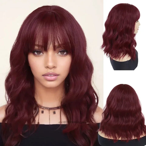 Synthetic Auburn Wig with Bangs for Women Girls Cosplay Halloween Party Lolita Use Short Wavy Curly Wigs Heat Resistant Fiber