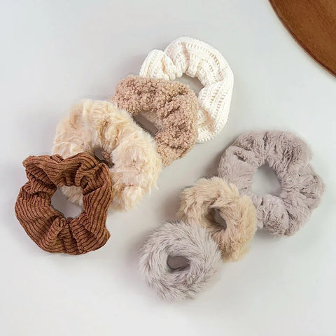 7 Pcs/Set Women Hair Scrunchies Set Plush Solid Hair Band for Girls Ponytail Holder Rubber Bands Hair Ties Hair Accessories