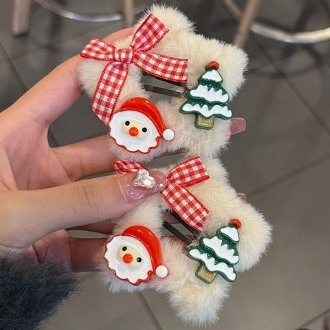 Cute Christmas Plush Hair Clips-Santa&Christmas Tree Design, Festive Hair Accessories For Women & Girls, Perfect ForParty&Daily