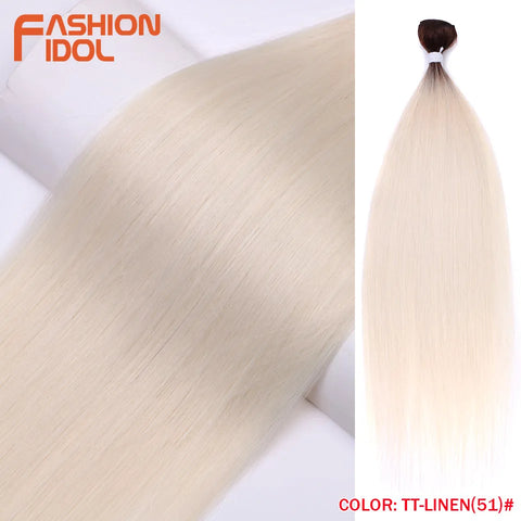 Yaki Straight Hair Extension Salon Natural Synthetic Hair Bundles Colorful High Temperature Fiber Ombre Blonde Fake Hair