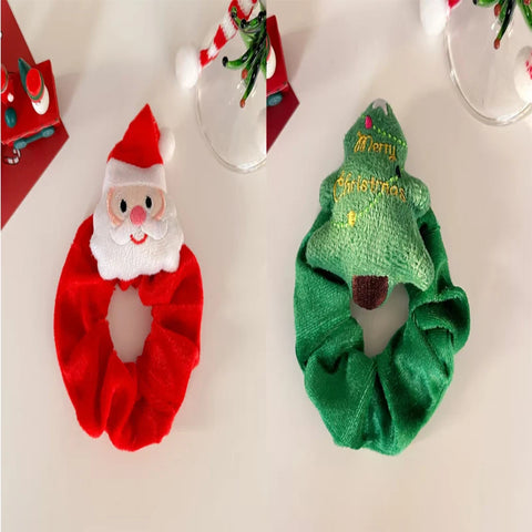 Christmas Hair Scrunchies Girls Soft Velvet Elastic Ponytail Holder Rubber Band Charms Hair Ties Party Elk Santa Claus Headwear
