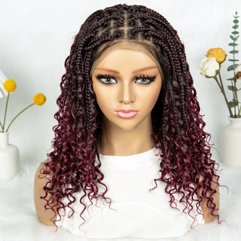 Short Boho Bohemian Box Braids Braided Wig Full Lace Boho Braided Wigs Synthetic Curly Hair with Baby Hair for Black Women